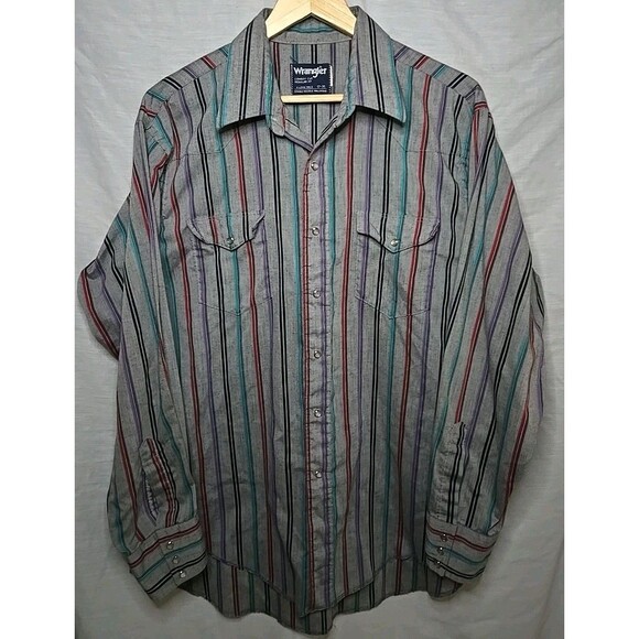 Wrangler Western Cowboy Cut Regular Fit Pearl Snap Long Sleeve Shirt 17 x 35 - Picture 1 of 6